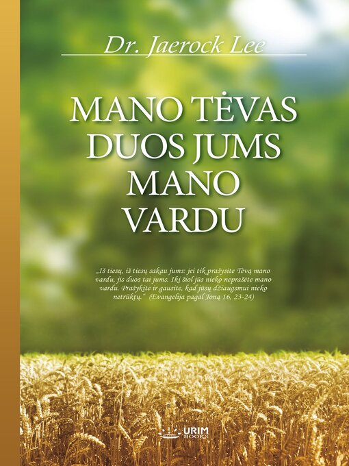 Cover image for MANO TĖVAS DUOS JUMS MANO VARDU(Lithuanian Edition)